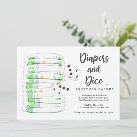 Windeln und Würfel - Windeln für Typ/Männer - Part Einladung (Stehend Vorderseite)