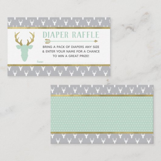 Windeln, Waldhirsche, Minze, Grau, Gold Begleitkarte (Vorne/Hinten)