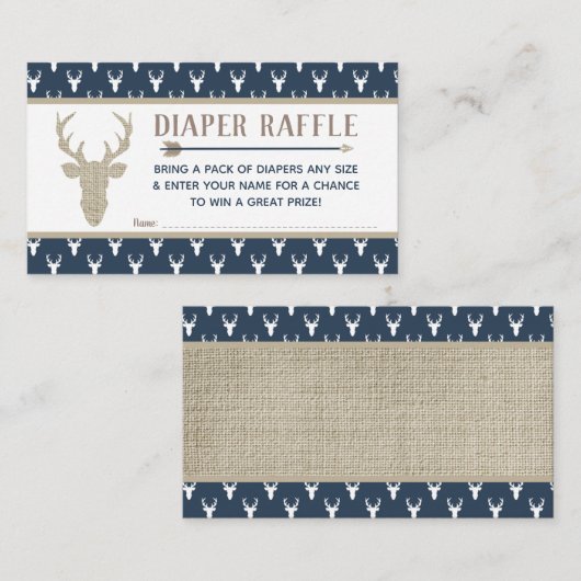 Windeln, Waldhirsche, Navy Blue, Burlap Begleitkarte (Vorne/Hinten)
