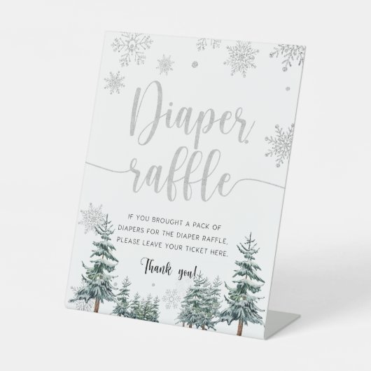 Windelraffinerie Baby Dusche Winterzeichen Silber Sockelschild (Vorderseite)