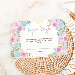 Windelverlosung Rosa Blau Floral  Begleitkarte