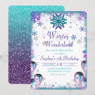 Winder Wonderland Aquamarin Lila Geburtstagspartei Einladung
