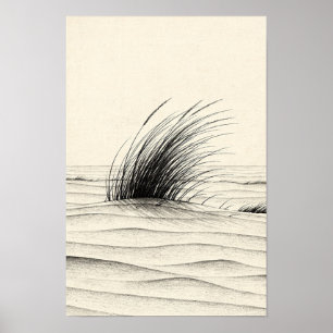 Windgeblasenes Strandgras auf Dünen Monochrom-Plak Poster