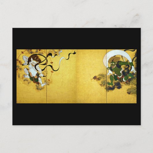 Windgott und Donnergott, Tawaraya Sotatsu Postkarte (Vorderseite)