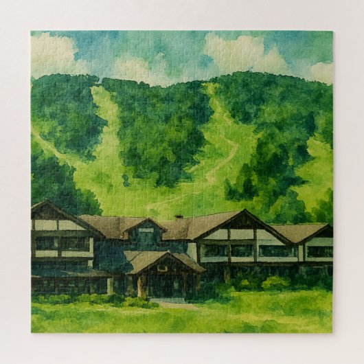 Windham Mountain Lodge NY Summer Watercolor Puzzle (Vertikal)