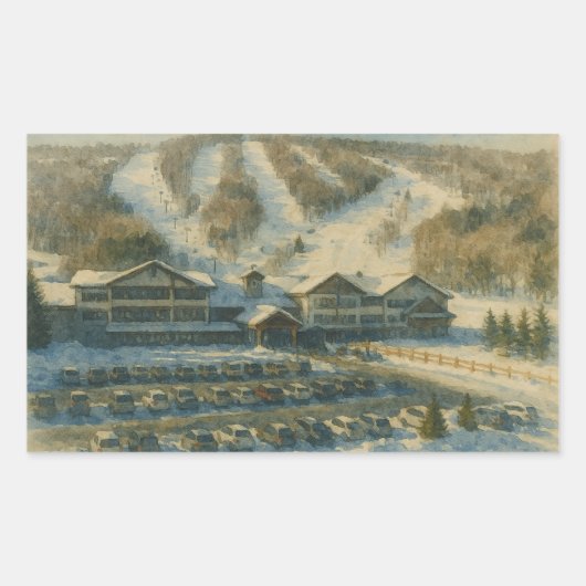 Windham Mountain Ski Lodge - NY Winter Watercolor Rechteckiger Aufkleber (Vorderseite)