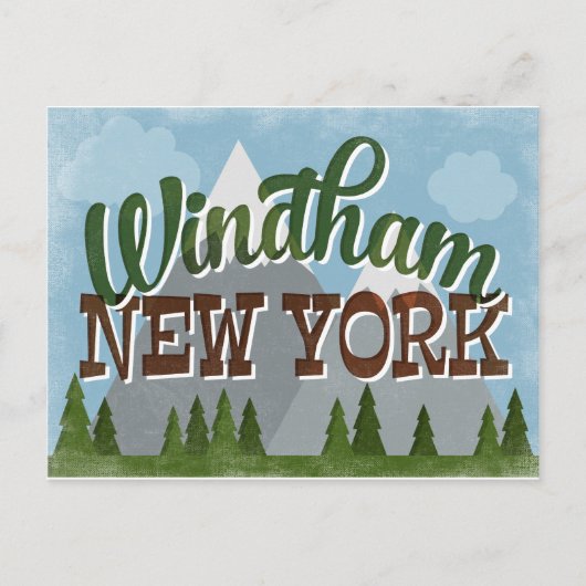 Windham New York Fun Retro Snowy Mountains Postkarte (Vorderseite)