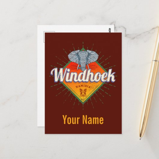 Windhoek Namibia Retro-Elefant Vintage Afrika Postkarte (Vorderseite/Rückseite Beispiel)