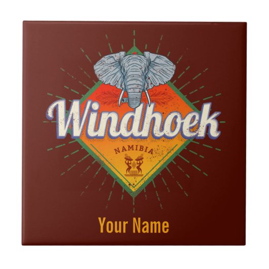 Windhoek Namibia Retro Elephant Vintag Africa Fliese (Vorderseite)