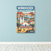 Windhoek Namibia Retro-Reiseposter-Kunst Leinwanddruck (Insitu (Holzboden))