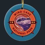 Windhöhle Nationalpark Retro Kompass Emblem Keramik Ornament<br><div class="desc">Wind Cave Vektorgrafik Design. Die Höhle gilt als das dichteste Höhlensystem der Welt.</div>