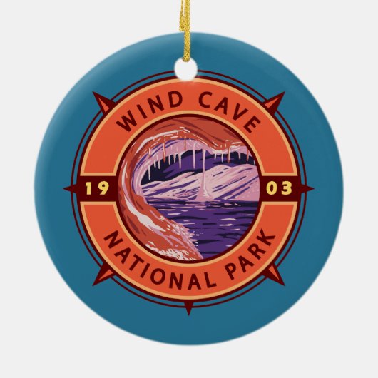 Windhöhle Nationalpark Retro Kompass Emblem Keramik Ornament (Hinten)