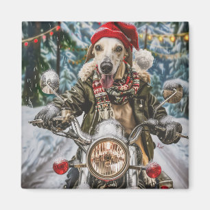 Windhund auf Motorrad Weihnachten Magnet