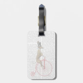 Windhund auf rotem Penny-Farthing-Fahrrad Gepäckanhänger (Rückseite vertikal)