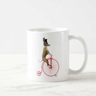 Windhund auf rotem Penny-Farthing-Fahrrad Kaffeetasse