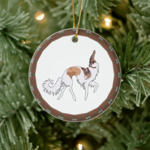 Windhund Borzoi Weihnachtsbaumanhänger tänzelnd Keramik Ornament