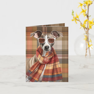 Windhund-Hund und herbstliches Karo-Monogramm Karte