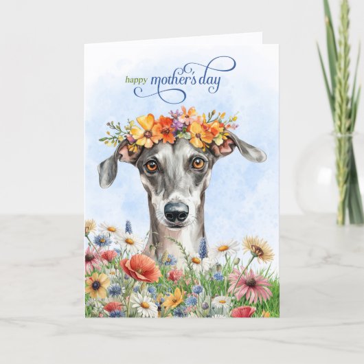 Windhund-Hund Wildblumen Muttertag Feiertagskarte (Vorderseite)