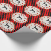 Windhund-Hundefrohe Weihnacht-Emblem auf Karos Geschenkpapier (Ecke)