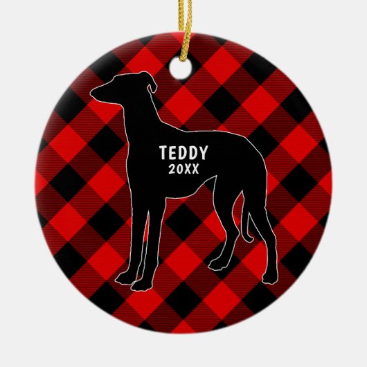 Windhund-Hundekarierte Weihnachtsverzierung Keramik Ornament (Vorne)