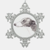 Windhund-Hundekunst-Schneeflocke-Verzierung Schneeflocken Zinn-Ornament (Vorderseite)