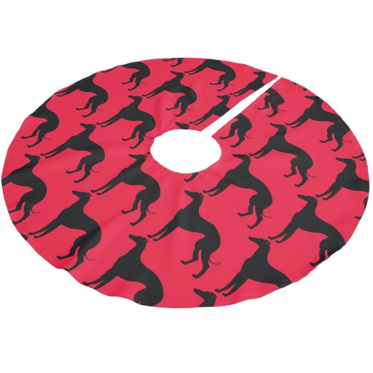 Windhund-Hundemuster-Schwarz-Silhouette Polyester Weihnachtsbaumdecke (Schrägansicht)
