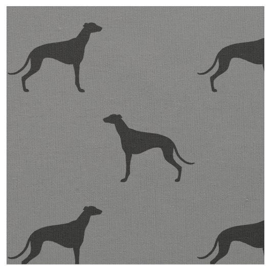 Windhund-HundeSilhouette-Muster grau und schwarz Stoff (Nahaufnahme)