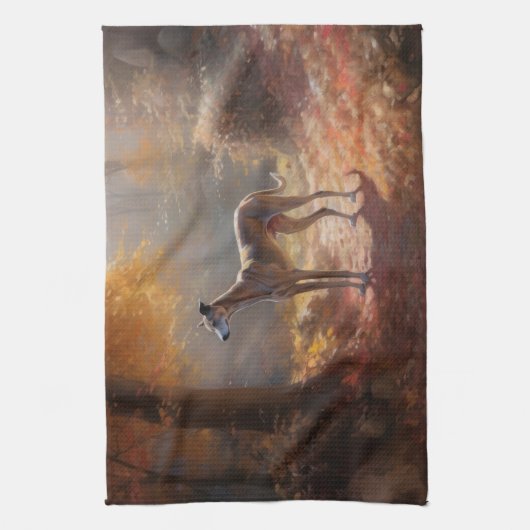 Windhund im Herbst Leaves Fall Inspiriert Geschirrtuch (Vertikal)