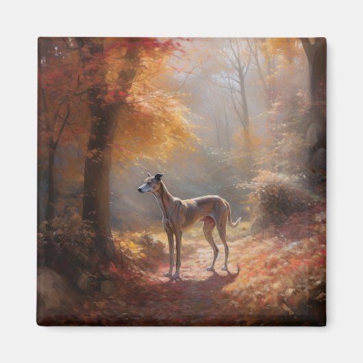 Windhund im Herbst Leaves Fall Inspiriert Magnet (Vorne)
