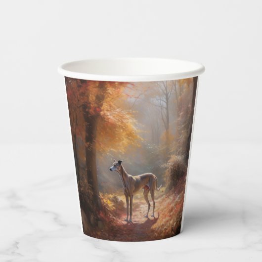 Windhund im Herbst Leaves Fall Inspiriert Pappbecher (Rückseite)