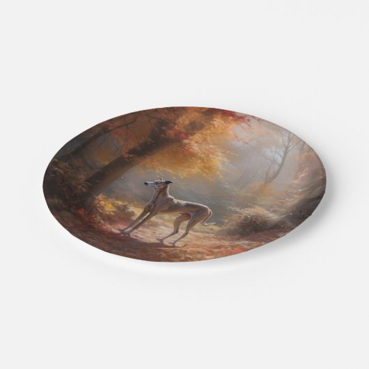 Windhund im Herbst Leaves Fall Inspiriert Pappteller (Schrägansicht)