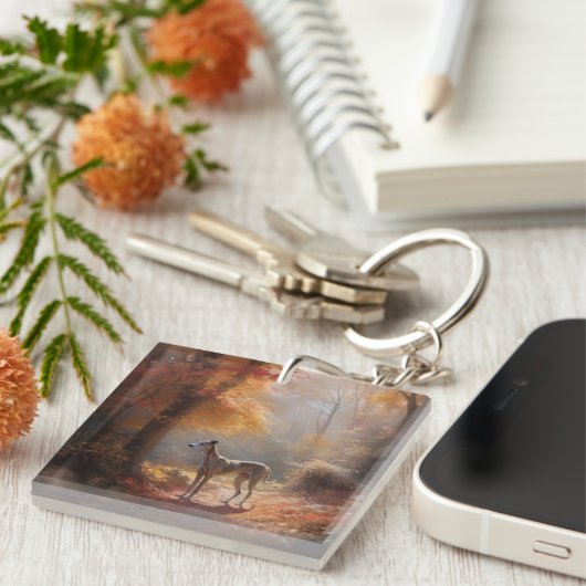 Windhund im Herbst Leaves Fall Inspiriert Schlüsselanhänger (Vorderseite rechts)