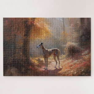 Windhund im Herbstlaub Fall Inspiriert Puzzle