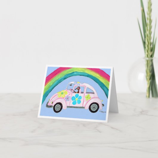 Windhund im Hippie-Auto mit Regenbogen Einladung (Vorderseite)