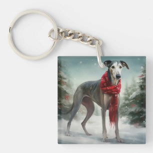 Windhund im Schnee Weihnachten Schlüsselanhänger