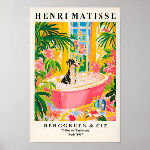Windhund in Badewanne, Lustige Baddekoration, Henr Poster