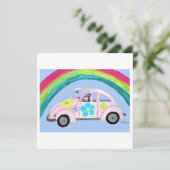 Windhund in Hippie-Auto mit Regenbogen Karte (Stehend Vorderseite)
