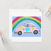 Windhund in Hippie-Auto mit Regenbogen Karte (Vorderseite/Rückseite Beispiel)