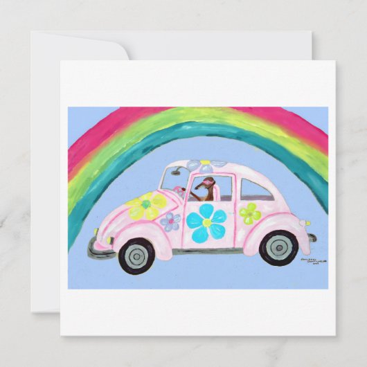 Windhund in Hippie-Auto mit Regenbogen Karte (Vorderseite)