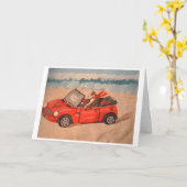 Windhund in rotem Cabrio am Strand Karte (Gelbe Blume)