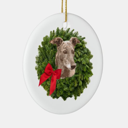 Windhund in WeihnachtsKranz Keramik Ornament (Rechts)