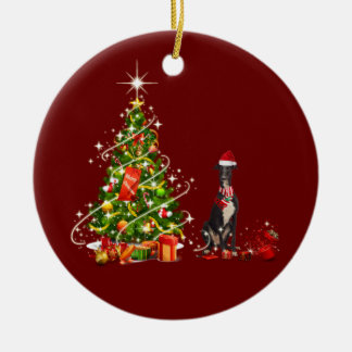 Windhund mit Hutschuh Weihnachten Keramik Ornament
