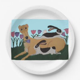 Windhund mit Kaninchen Pappteller