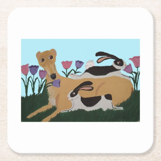 Windhund mit Kaninchen Rechteckiger Pappuntersetzer (Vorderseite)