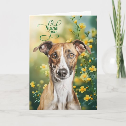 Windhund mit kleinen gelben Blumen Dankeskarte (Vorderseite)