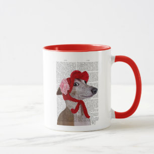 Windhund mit rotem wolligem Hut 2 Tasse