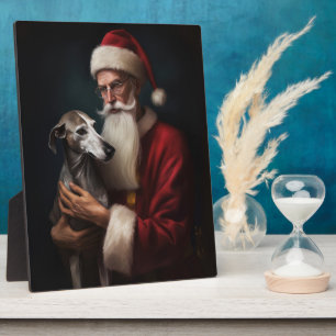 Windhund mit Weihnachtsmann Festives Weihnachten Fotoplatte
