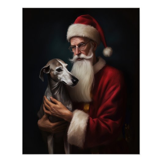 Windhund mit Weihnachtsmann Festives Weihnachten Poster (Vorderseite)