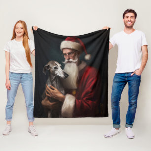 Windhund mit Weihnachtsmann Festliches Weihnachten Fleecedecke