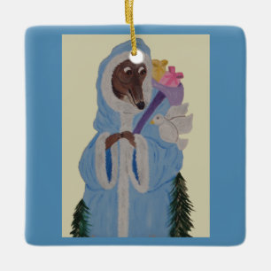 Windhund mit weißer Taube Keramikornament